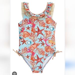 Flapdoodles one piece Swimsuit Size 6X. Nwt gold frills star fish, mermaid print